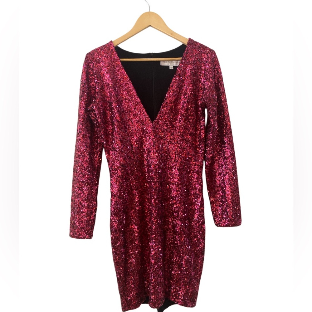 NWOT DRESS THE POPULATION Bridget Sequin V-Neck Body-Con Dress in Ruby size L